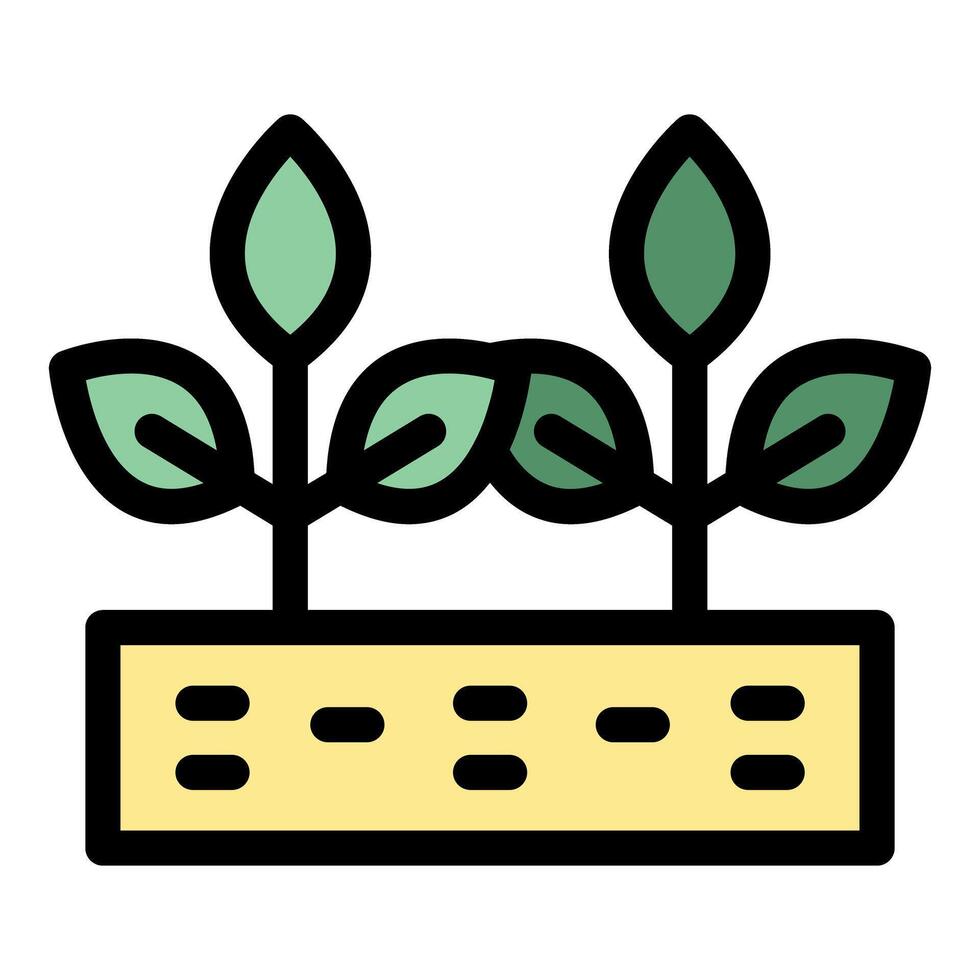 Seedlings growing in rectangular pot filled with soil, gardening and plant care vector