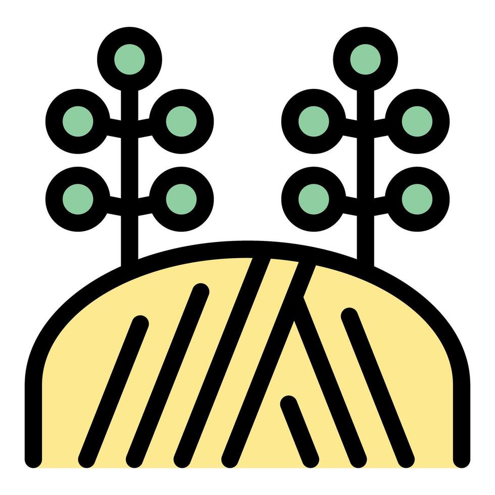 Two plants growing on a small hill, agriculture and botany icon vector
