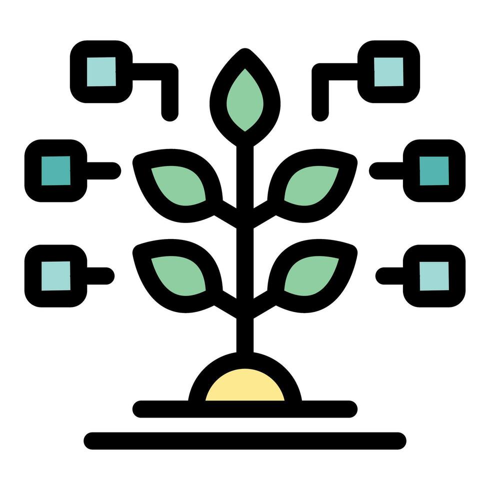 Growing plant connected to digital blocks symbolizing technological growth vector