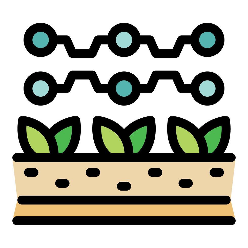 Smart farming technology watering crops growing in fertile soil vector