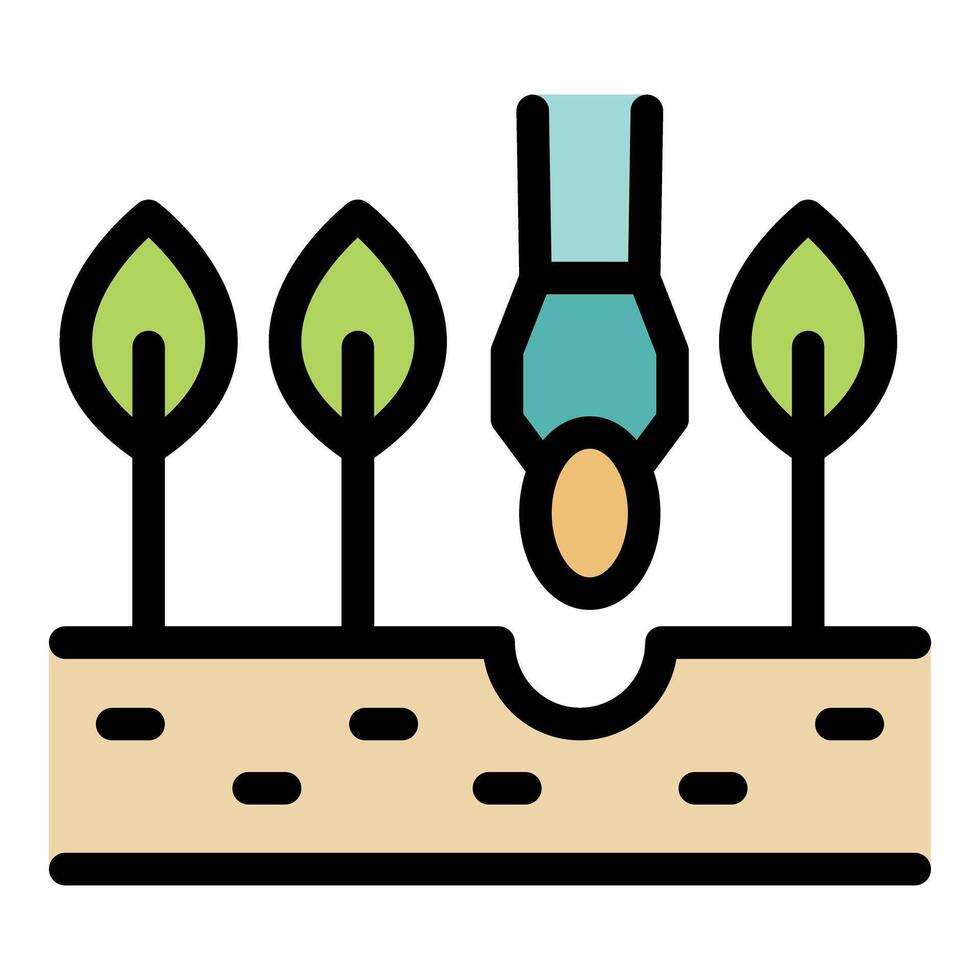 Gardener planting seedling upside down in soil with plants growing vector