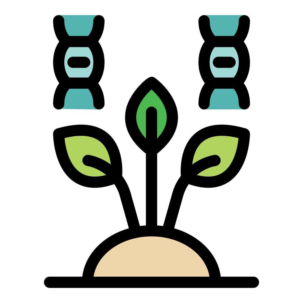 Genetically modified plant growing from ground with dna strands vector