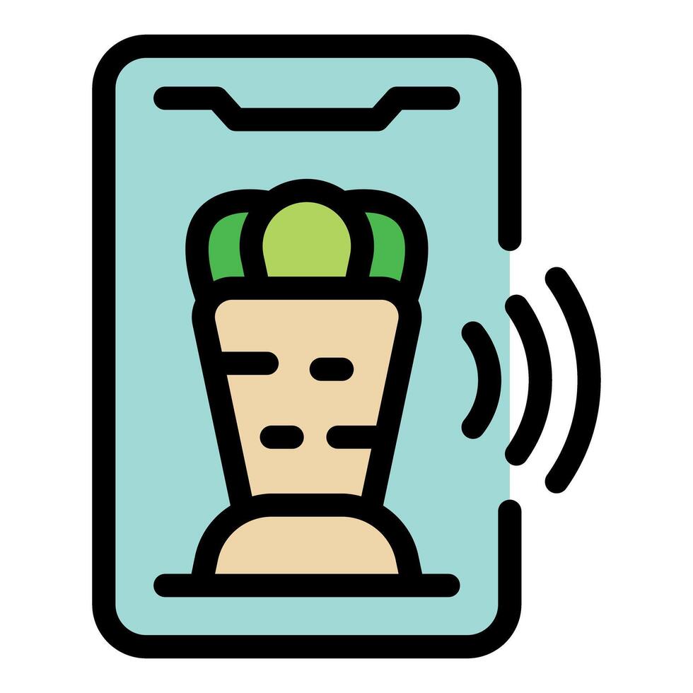Online shawarma ordering app sending wireless signal, fast food delivery concept vector