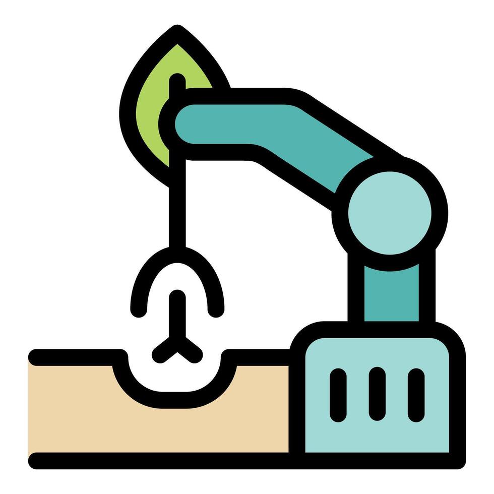 Robotic arm planting seedling in ground, smart agriculture vector