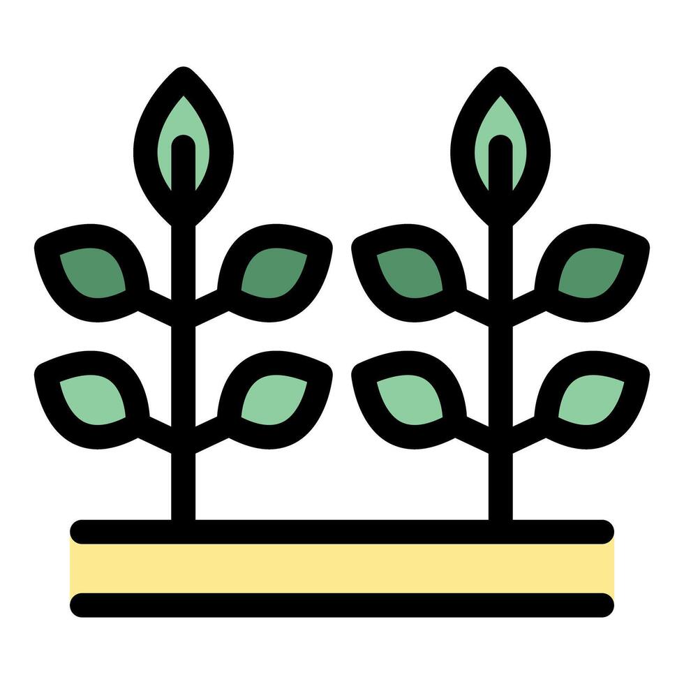 Two seedlings growing from fertile soil in filled outline style vector