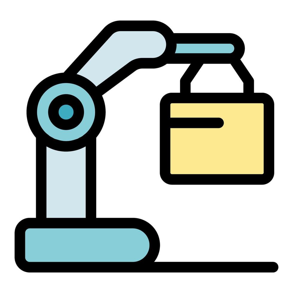 Robotic arm lifting parcel in automated warehouse logistics vector
