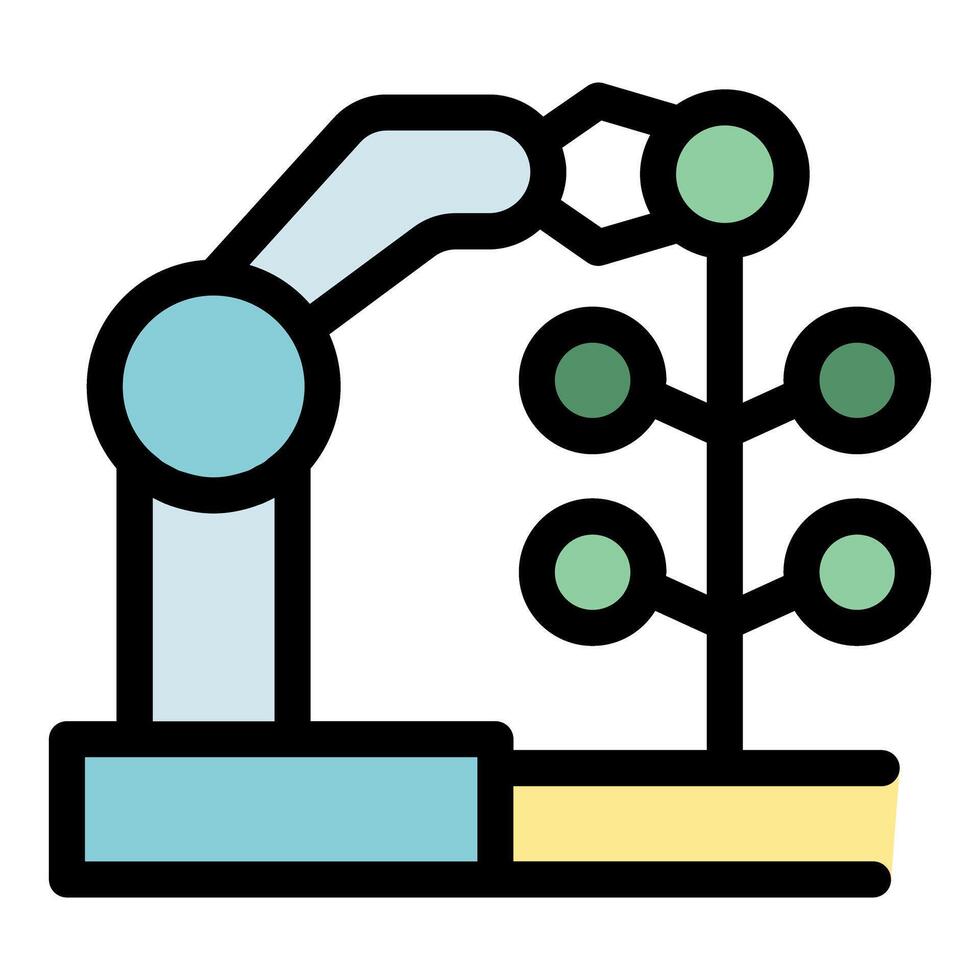 Robotic arm picking fruit from plant, smart agriculture and automation vector
