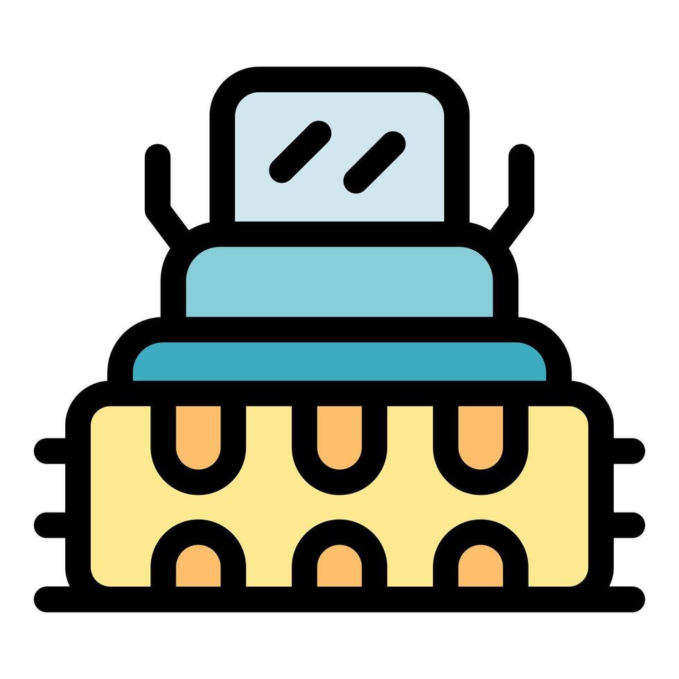 Combine harvester collecting hay bale in field agriculture icon vector