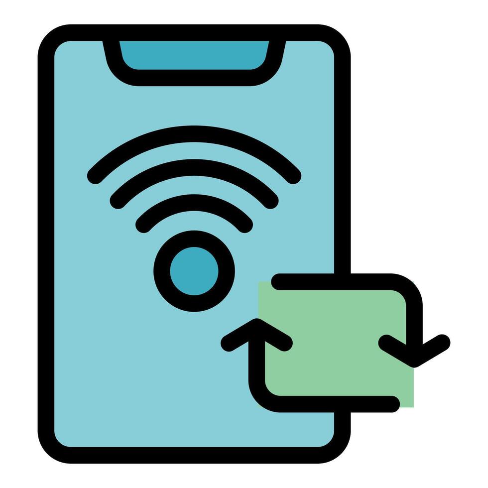 Mobile phone transferring data via wifi connection vector