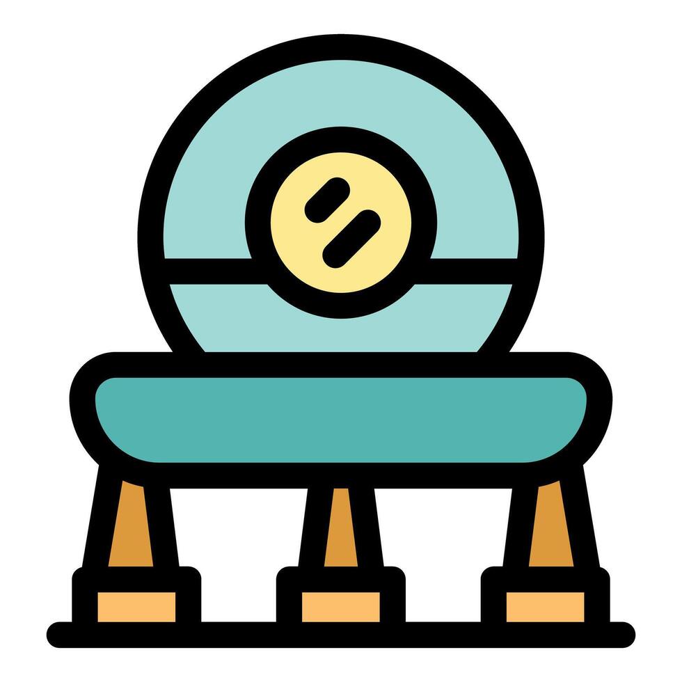 Alien spaceship landing with open hatch and legs extended vector