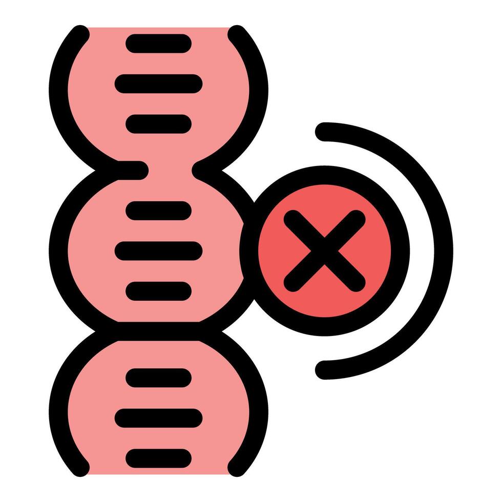 Dna structure showing a mutation with a red cross sign and signal waves vector
