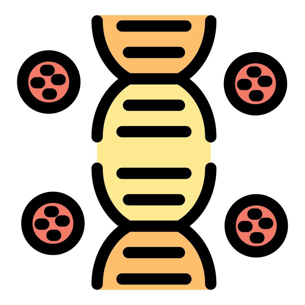 Dna structure surrounded by four molecules, genetics and biology concept vector