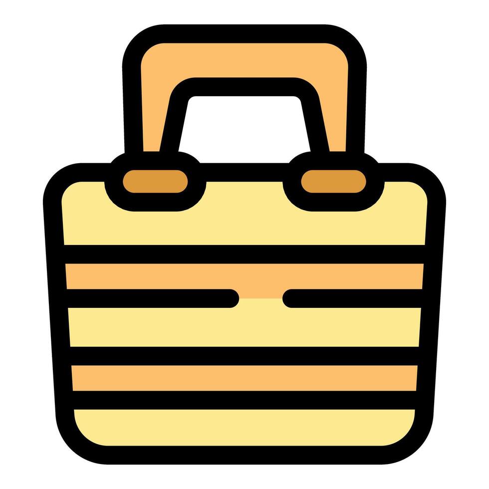 Lunch box with yellow and orange stripes and handle for picnics and office meals vector