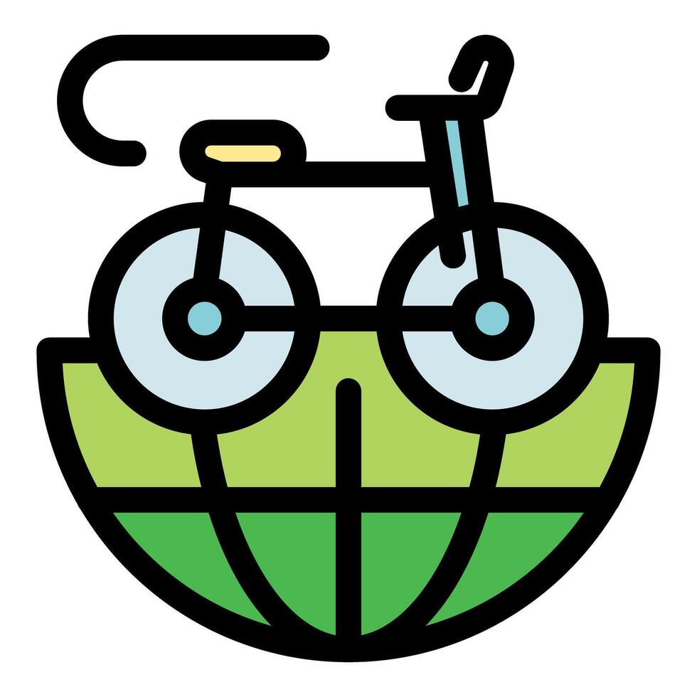 Bicycle riding on green planet promoting eco friendly transportation vector