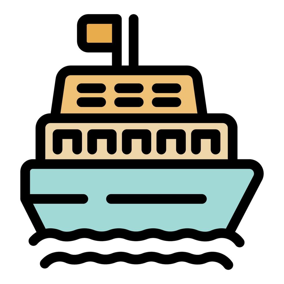 Passenger ferry boat sailing on water with flag waving vector