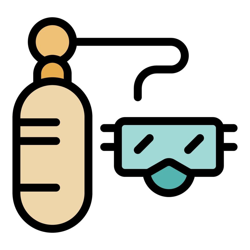 Oxygen tank and goggles for diving or industrial use providing safety and clear vision vector