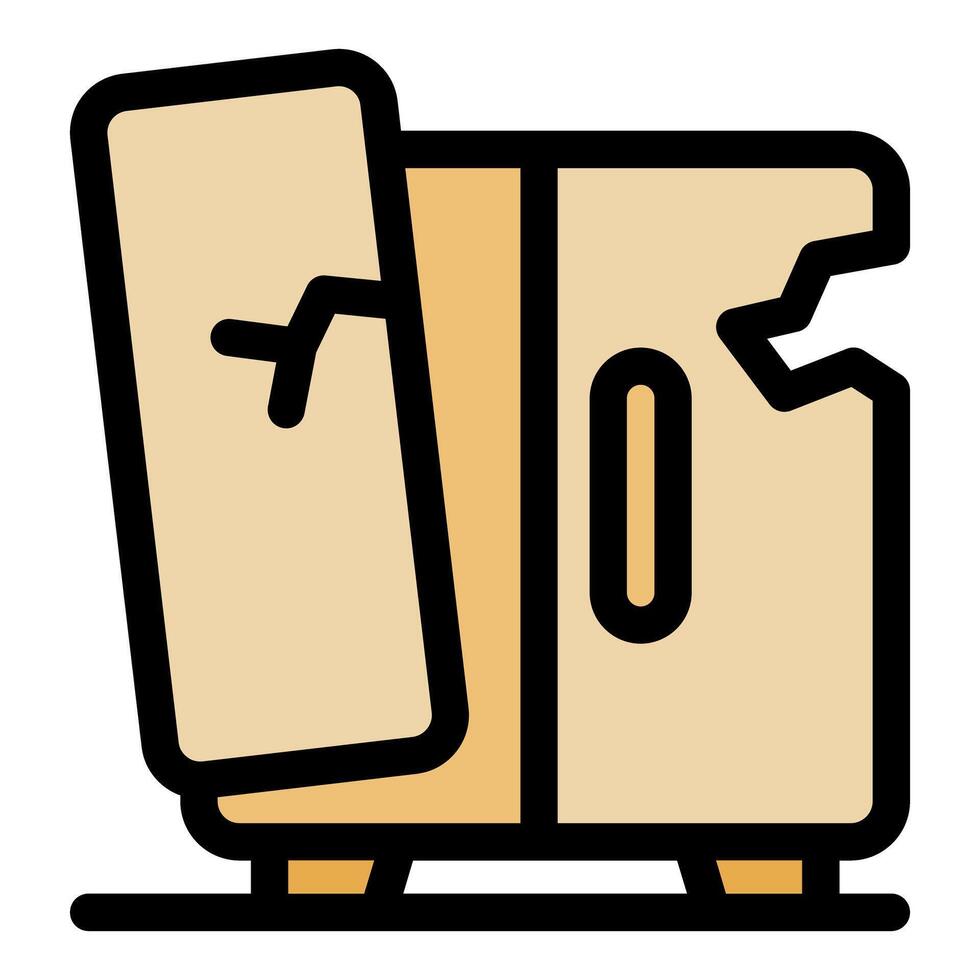 Broken refrigerator with door falling off, appliance malfunction vector