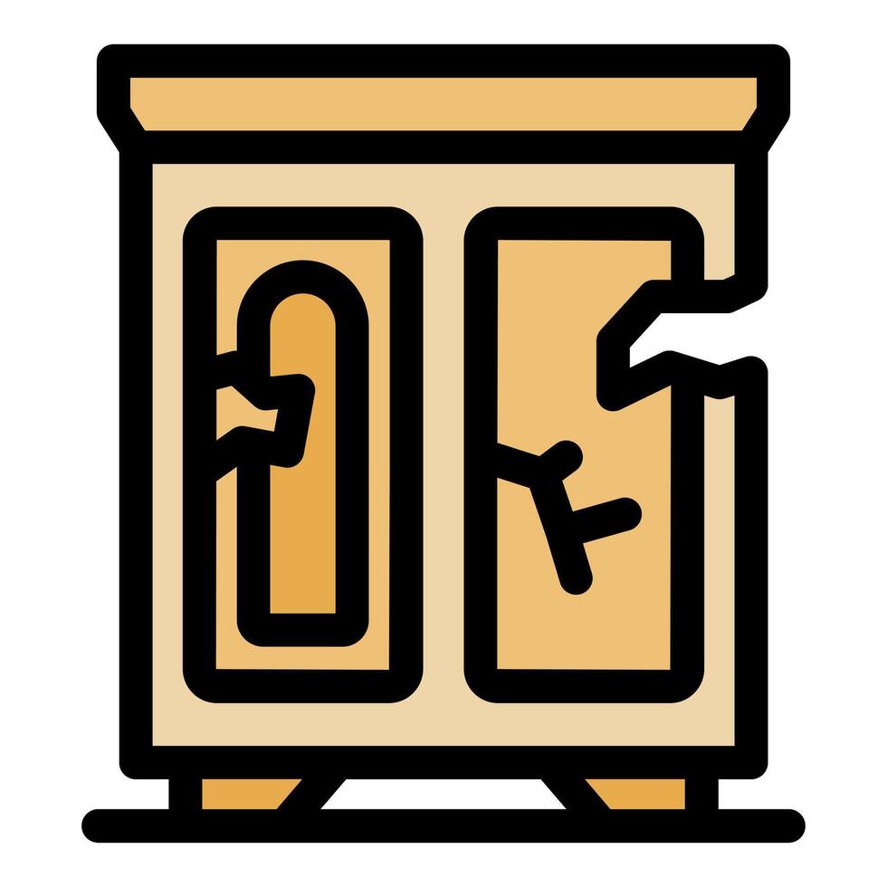 Broken wooden cabinet showing signs of damage and wear vector