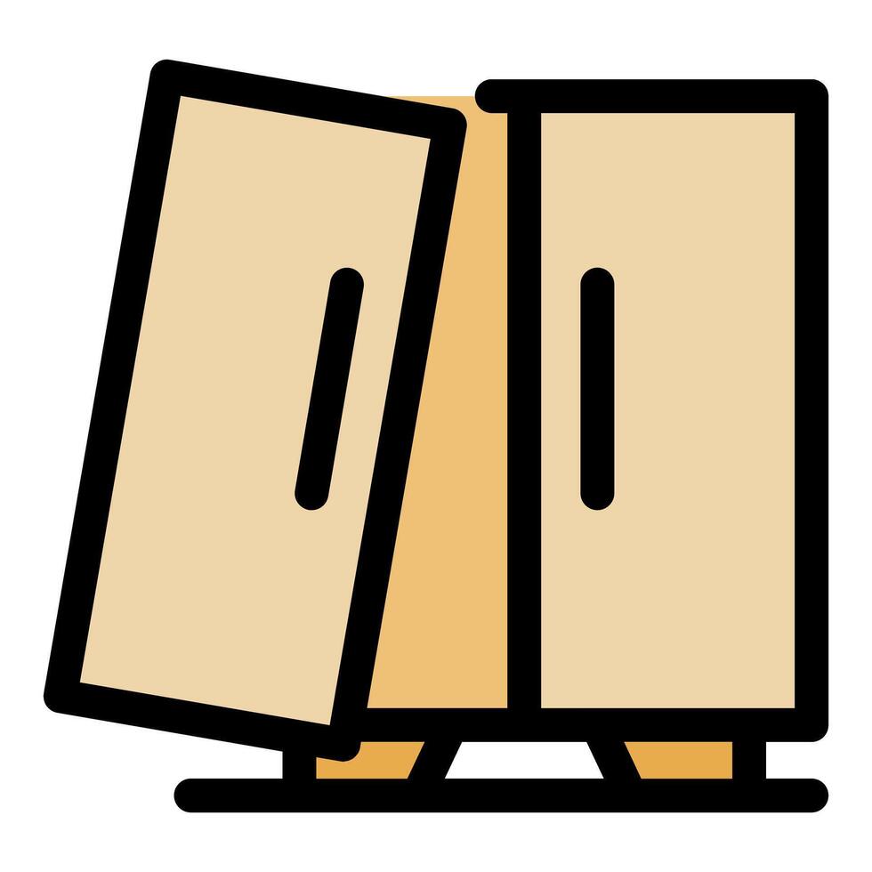 Wooden wardrobe with open door leaning and falling down vector