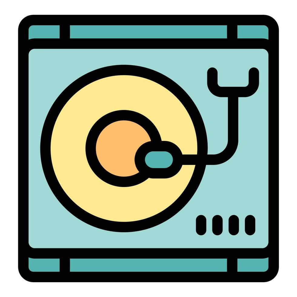 Vinyl record player playing music with buttons and pick up arm vector