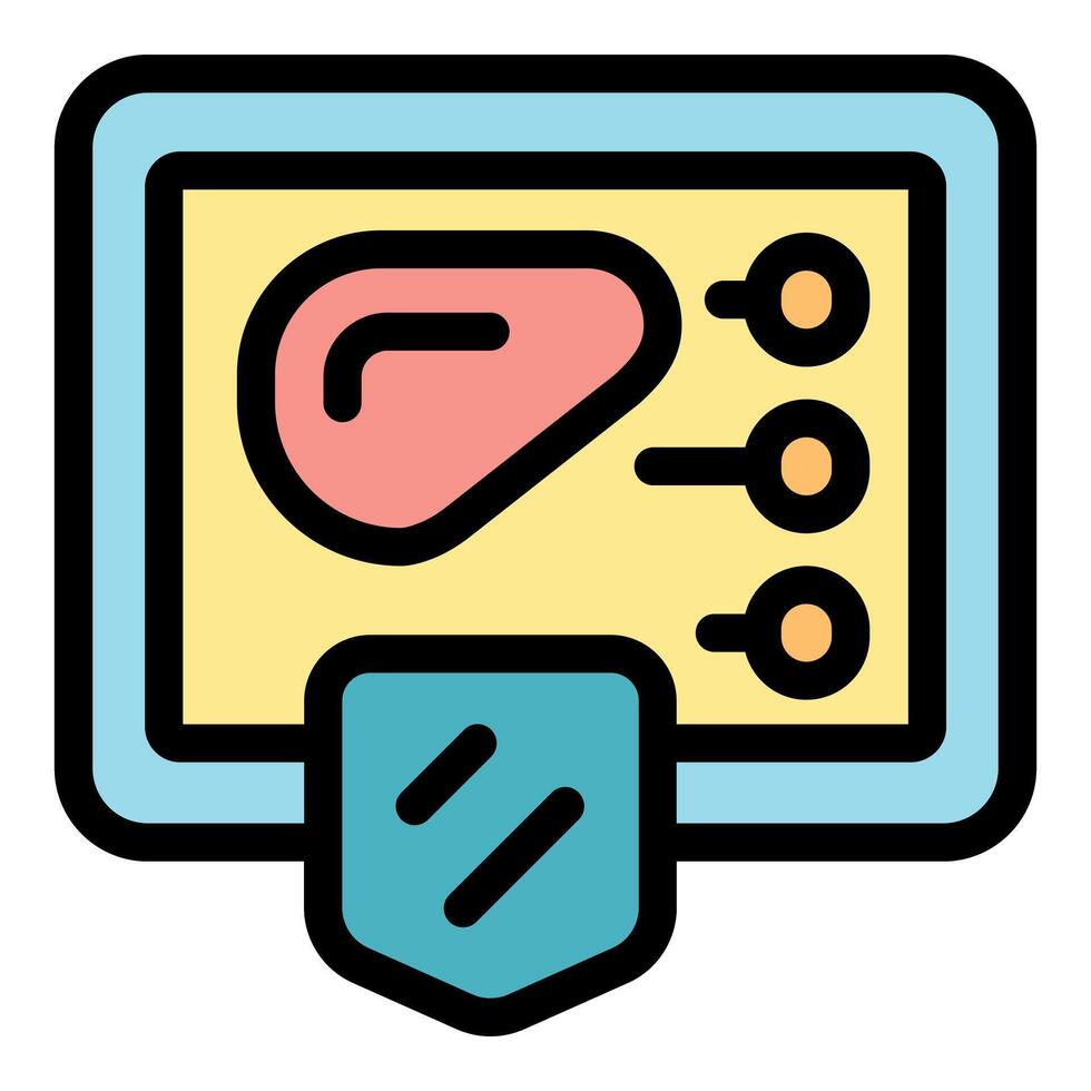 Liver analysis displaying results on a medical tablet with shield icon vector