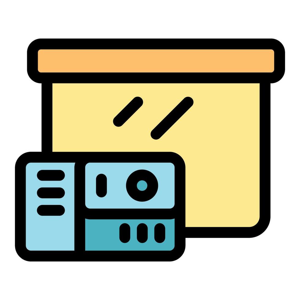Projector displaying a presentation with a control panel in the foreground vector