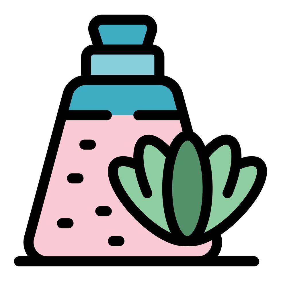 Pink perfume or cosmetic bottle with green leaves representing natural ingredients vector