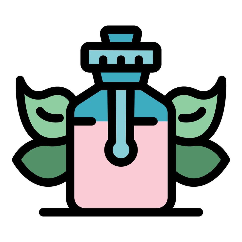Natural essence, bottle with pipette and green leaves symbolizing organic products vector