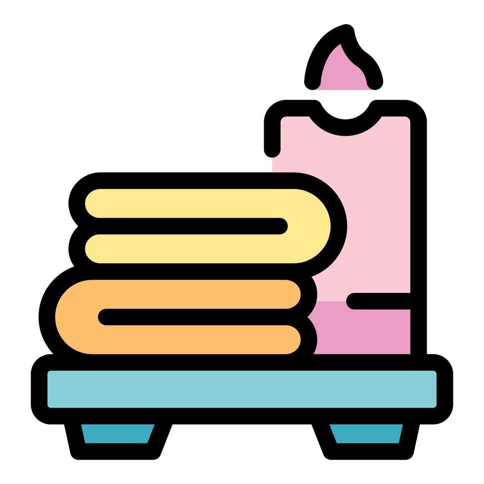 Burning candle and stacked towels creating relaxing spa ambiance vector