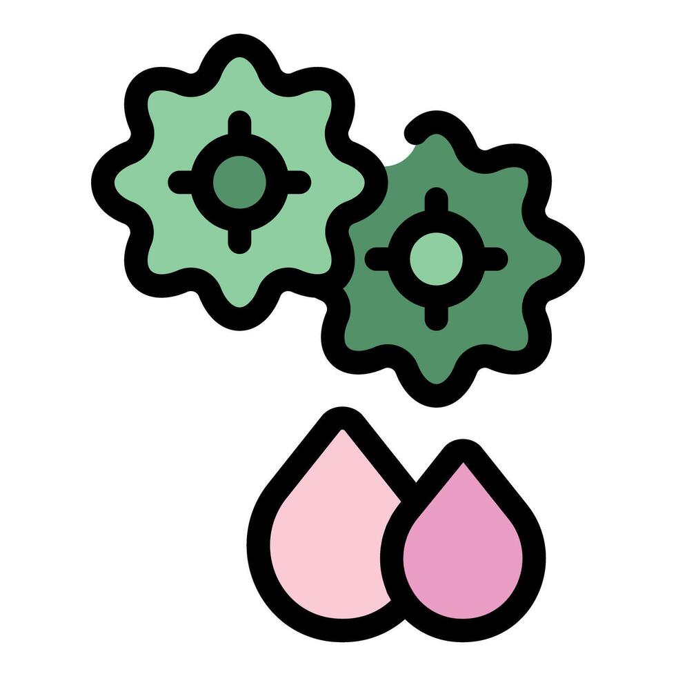 Gears rotating and dripping pink liquid representing lubrication or biofuel vector