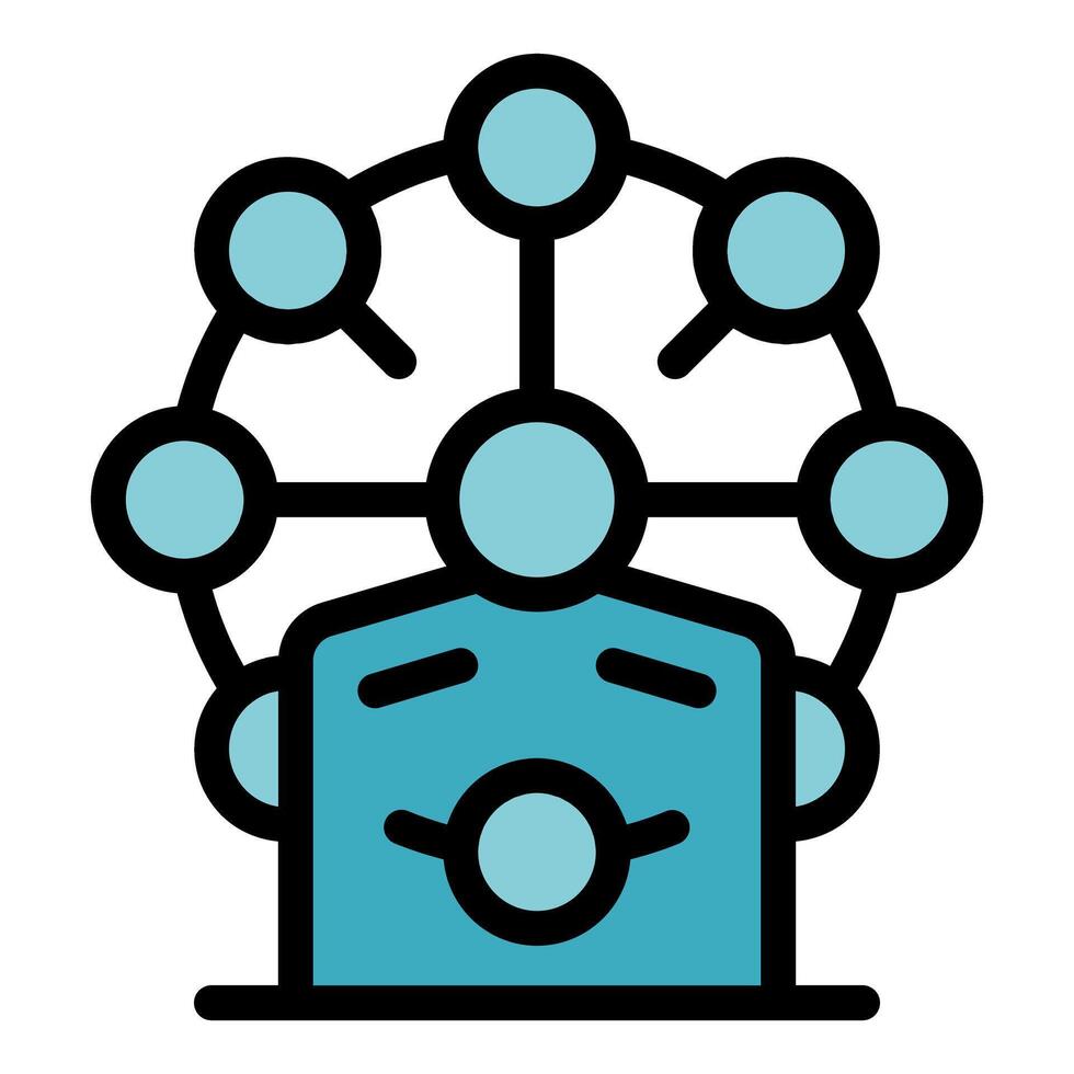 Manager managing a circular network of contacts, connecting people and sharing information vector