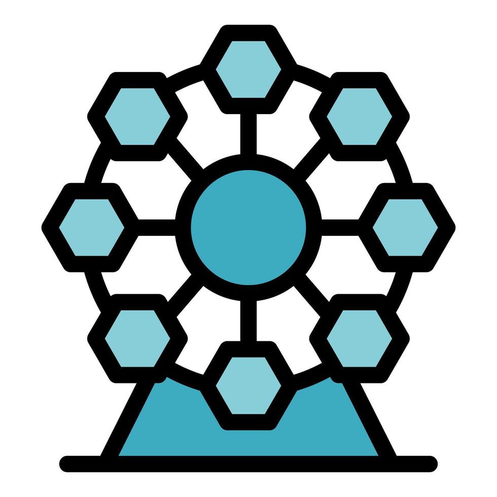Ferris wheel rotating with hexagonal cabins at amusement park vector