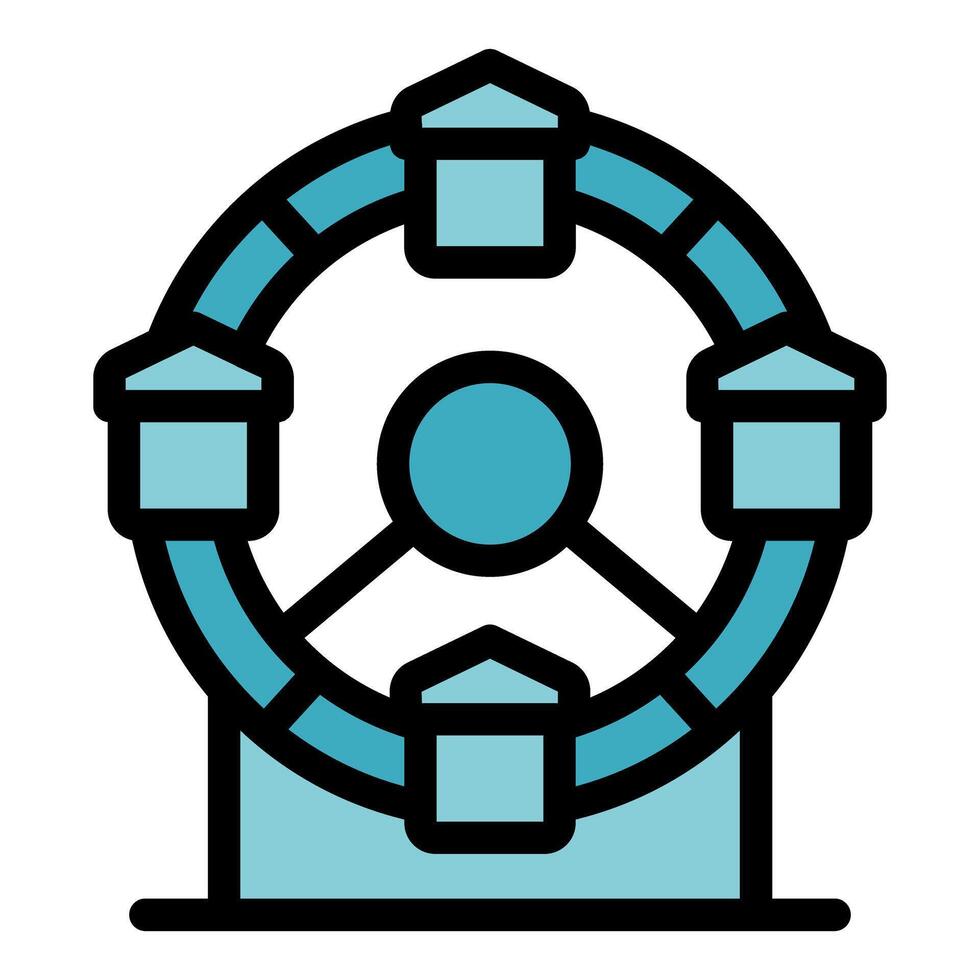 Ferris wheel rotating with cabins at amusement park vector