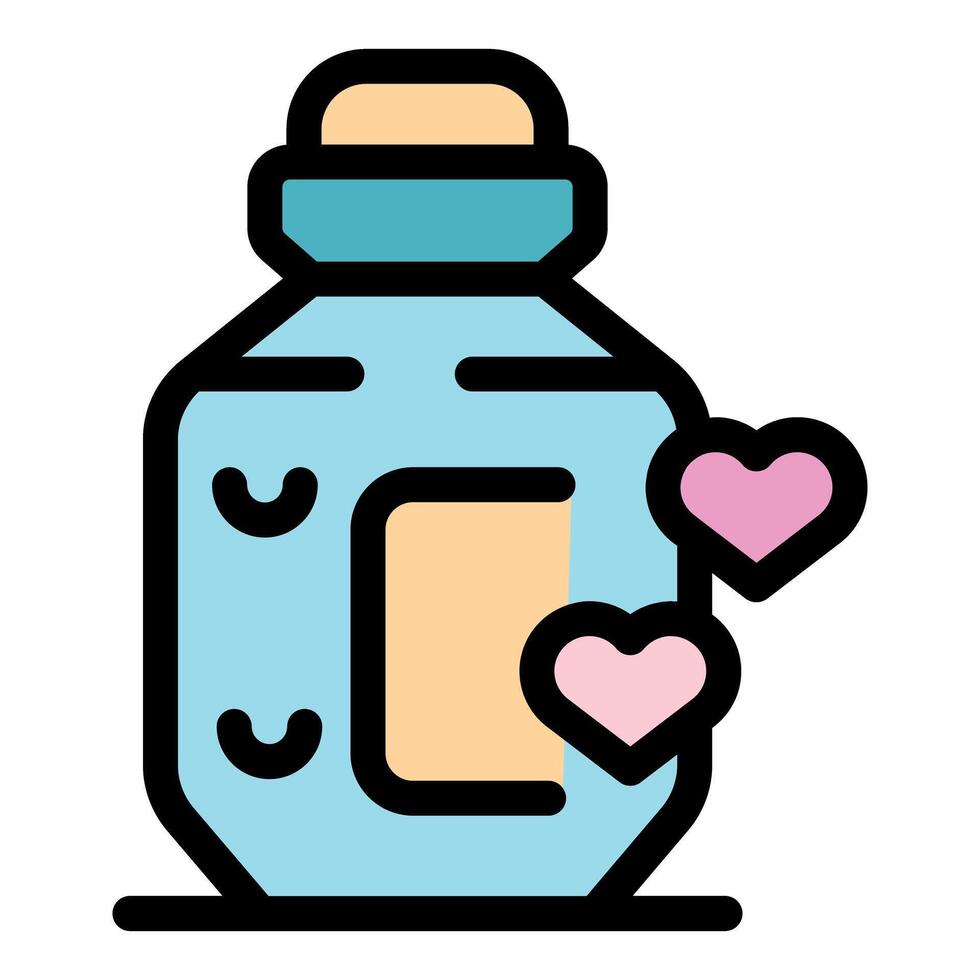 Love potion with hearts floating around glass bottle vector