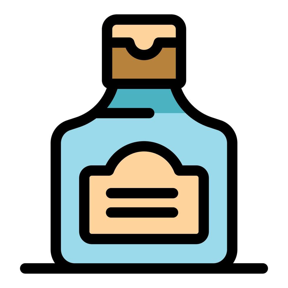 Closed light blue bottle with brown cap and label standing on surface vector