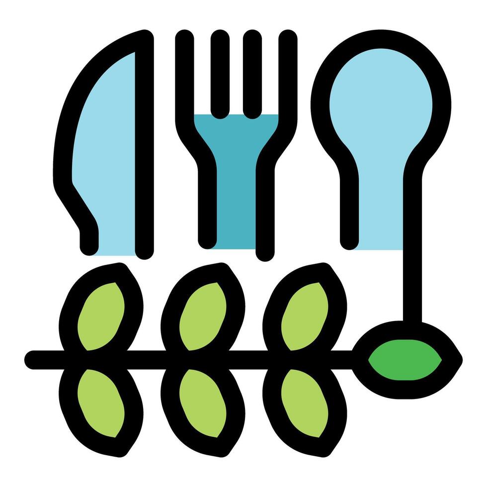 Spoon, knife and fork with leaves representing vegan and vegetarian food vector