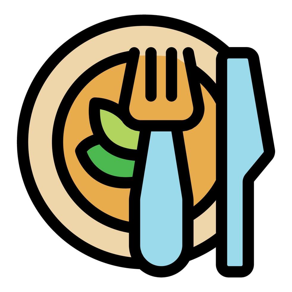 Fork and knife resting on plate with food, ready for eating vector