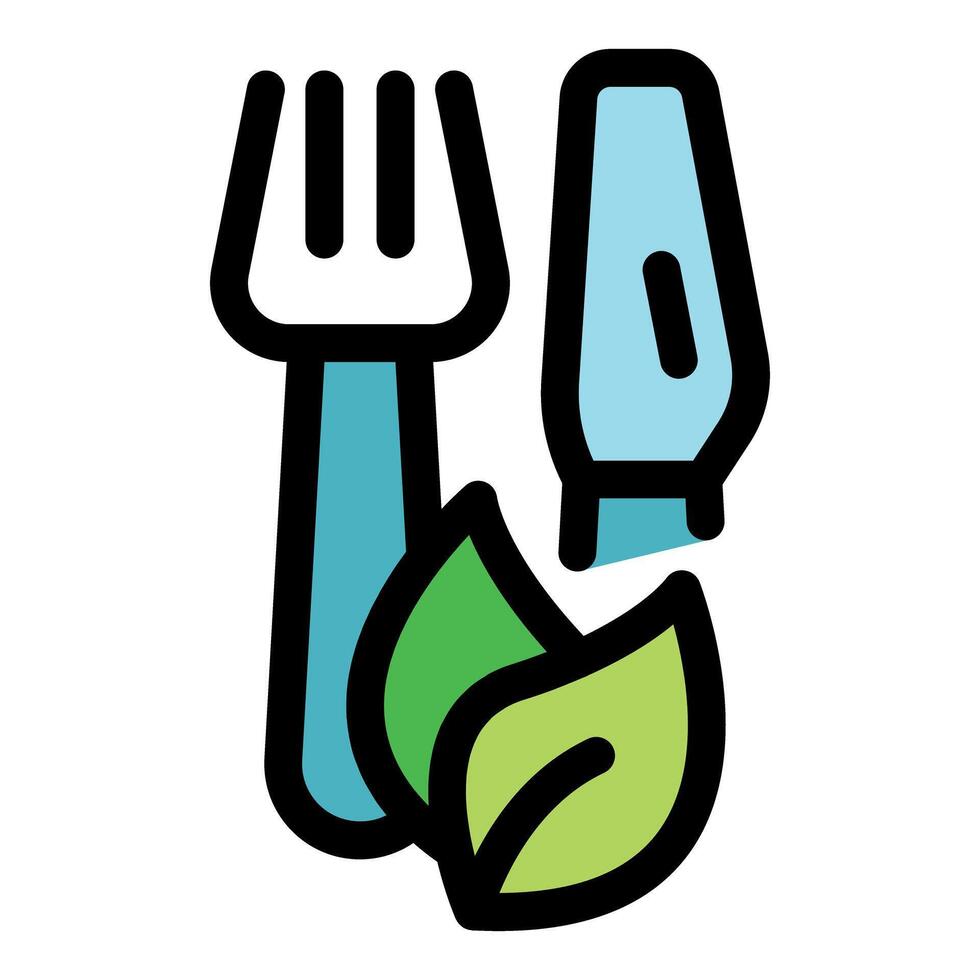 Fork and knife with leaves representing vegan or vegetarian food vector