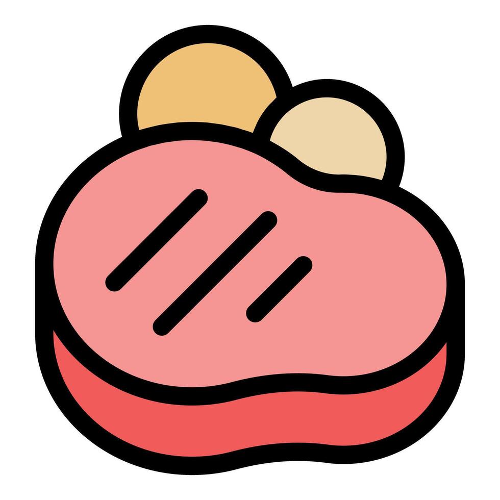 Grilled steak with fat showing cooking lines icon vector