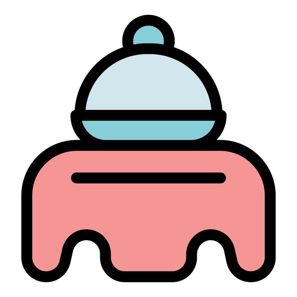 Covered food tray resting on serving table, restaurant service icon vector