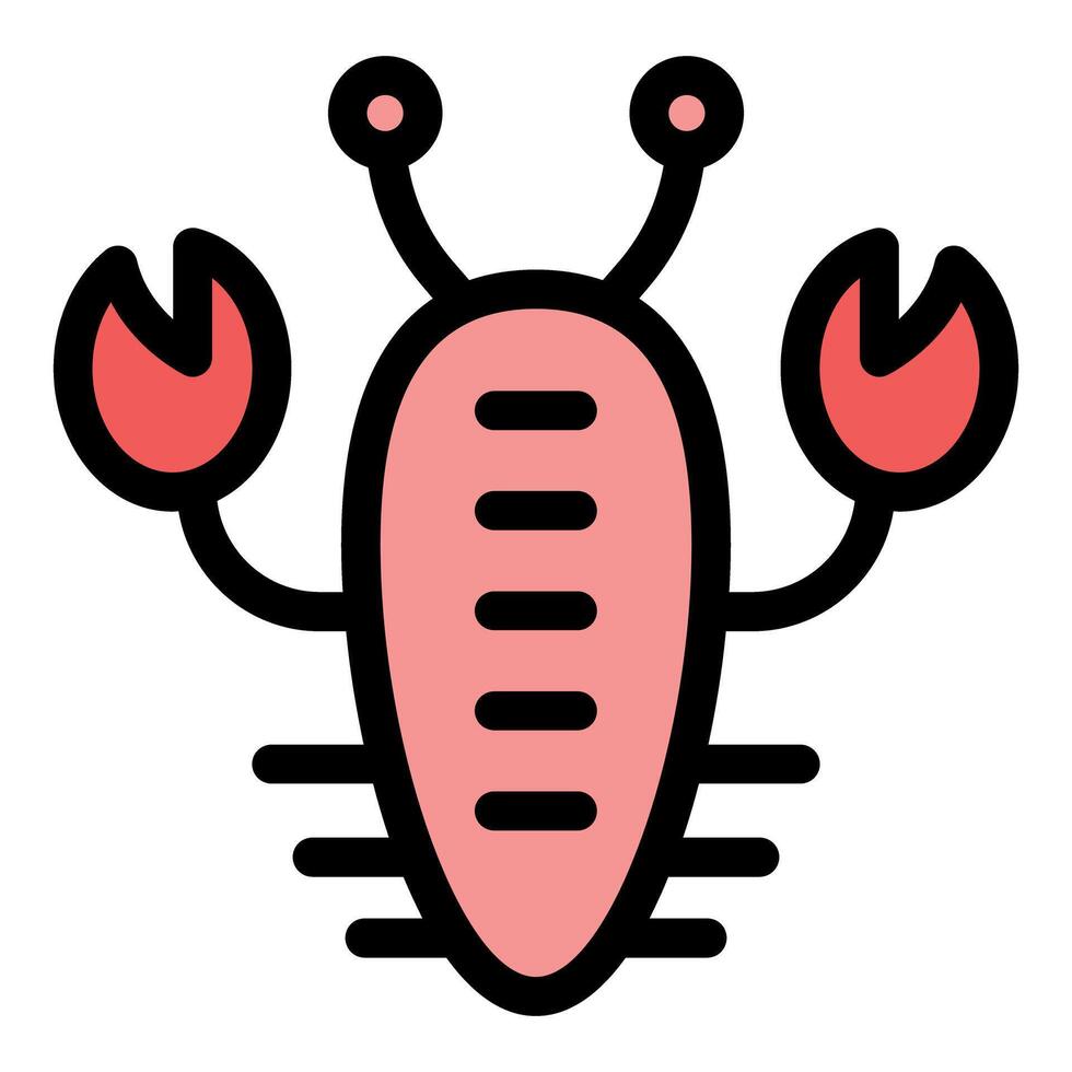 Pink lobster showing claws and antennae in simple cartoon style vector
