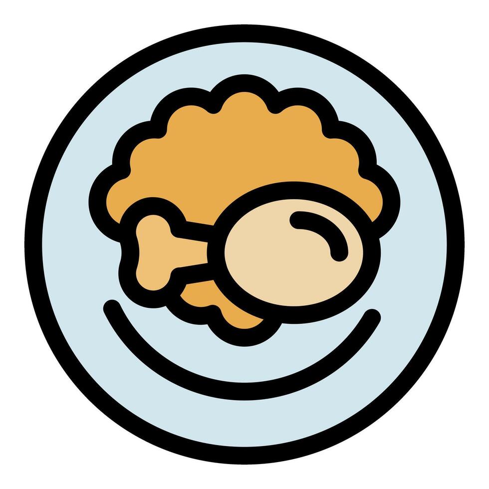 Crispy fried chicken leg on plate icon representing delicious meal vector