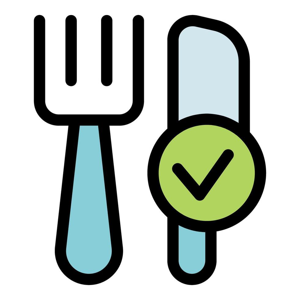 Fork and knife with a check mark symbolizing approval for food or diet vector