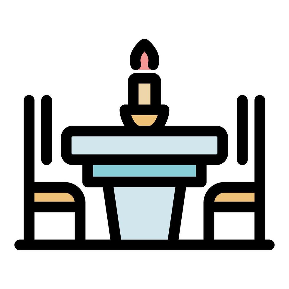 Romantic dinner table setup with burning candle and two chairs vector