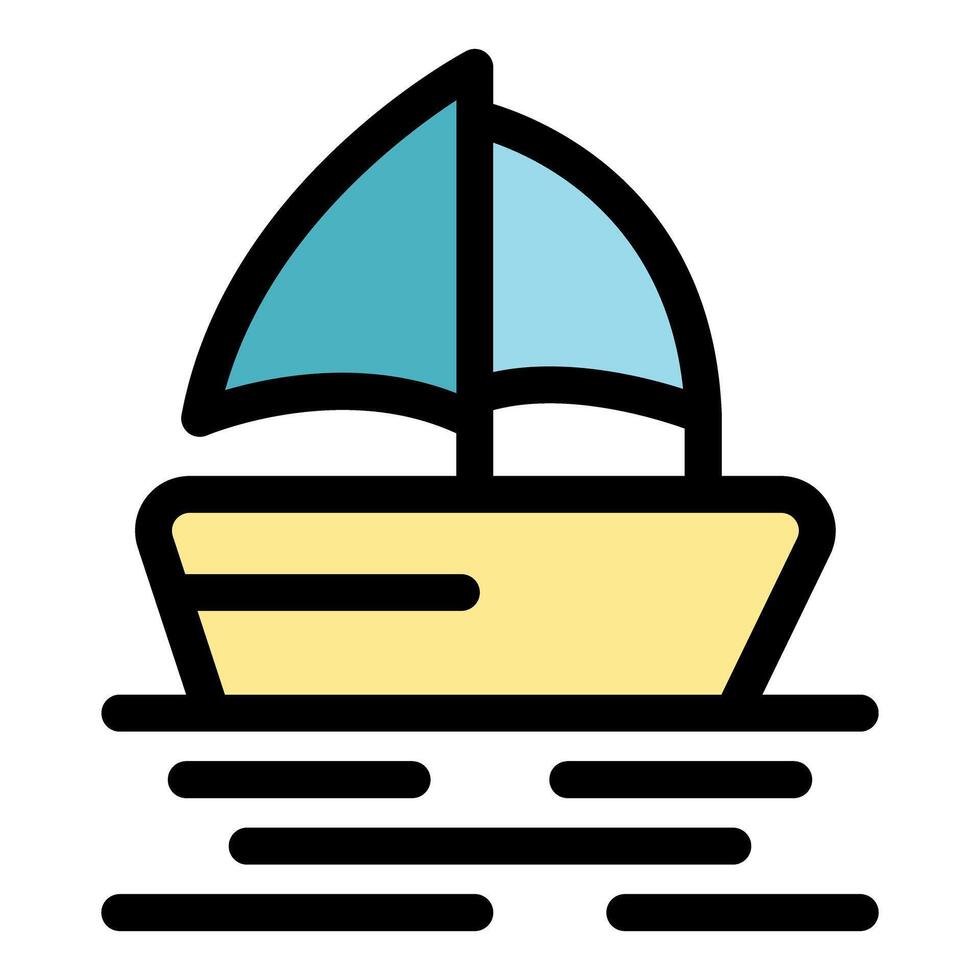 Sailboat sailing on water with blue sail and yellow hull vector