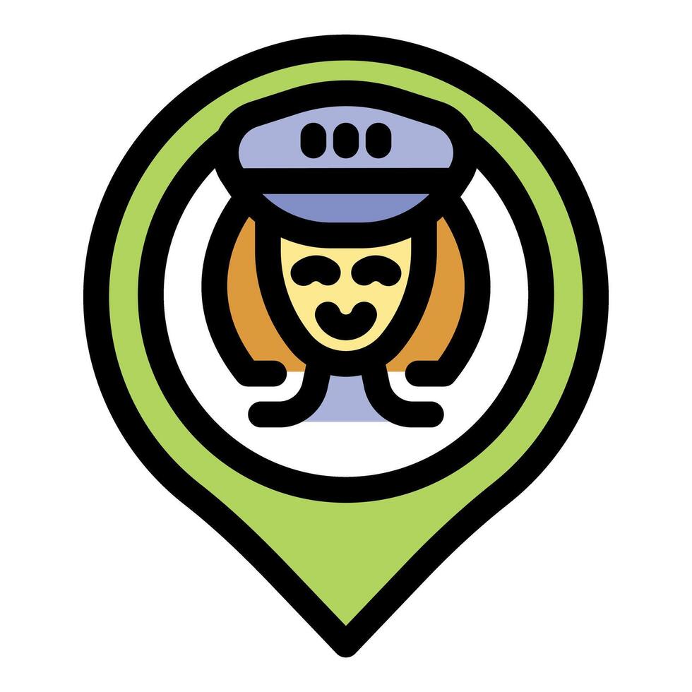Location pin showing smiling female bus driver wearing uniform cap vector
