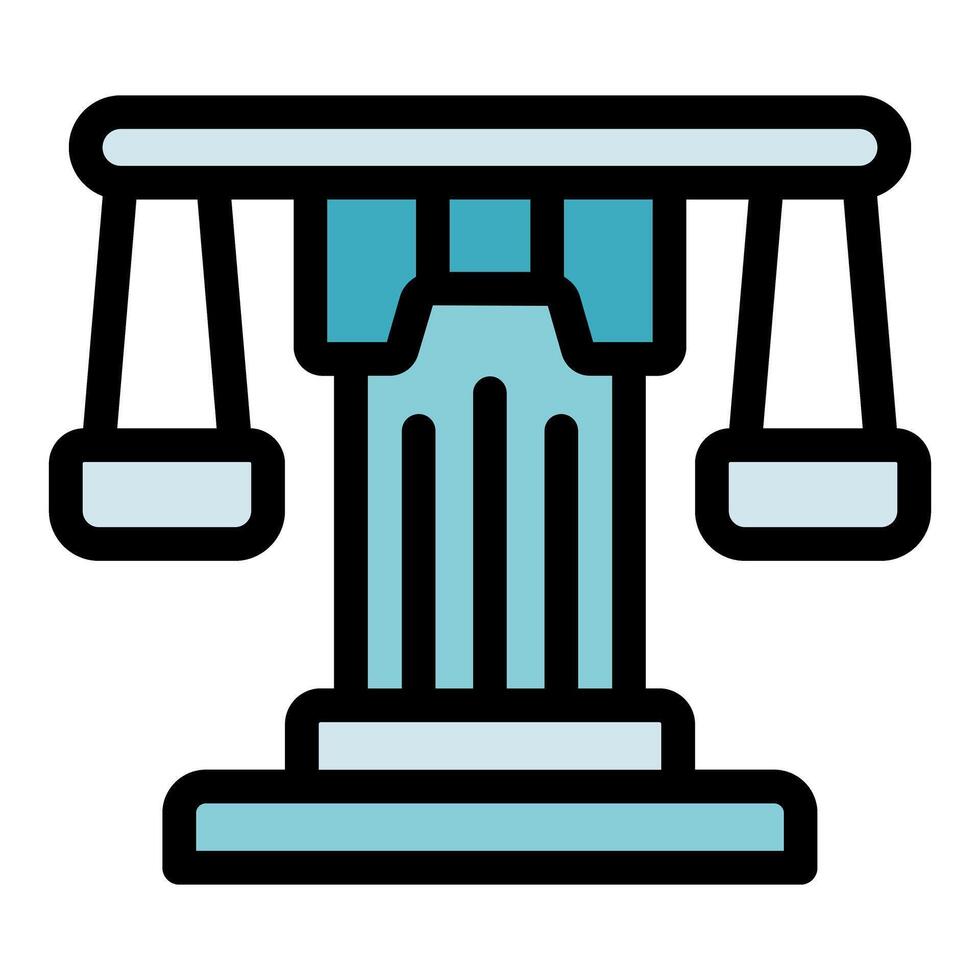 Balancing scales symbolizing justice resting on greek column, concept of law and order vector