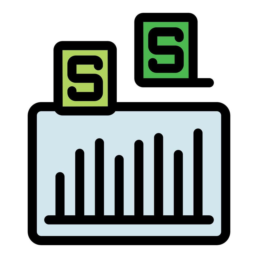 Spreadsheet app calculating statistical data showing growing bars graph and currency symbol vector