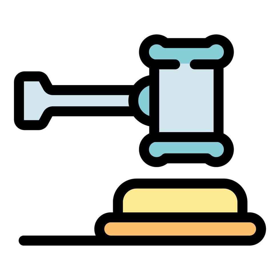 Judge hammer striking gavel on sound block for verdict vector