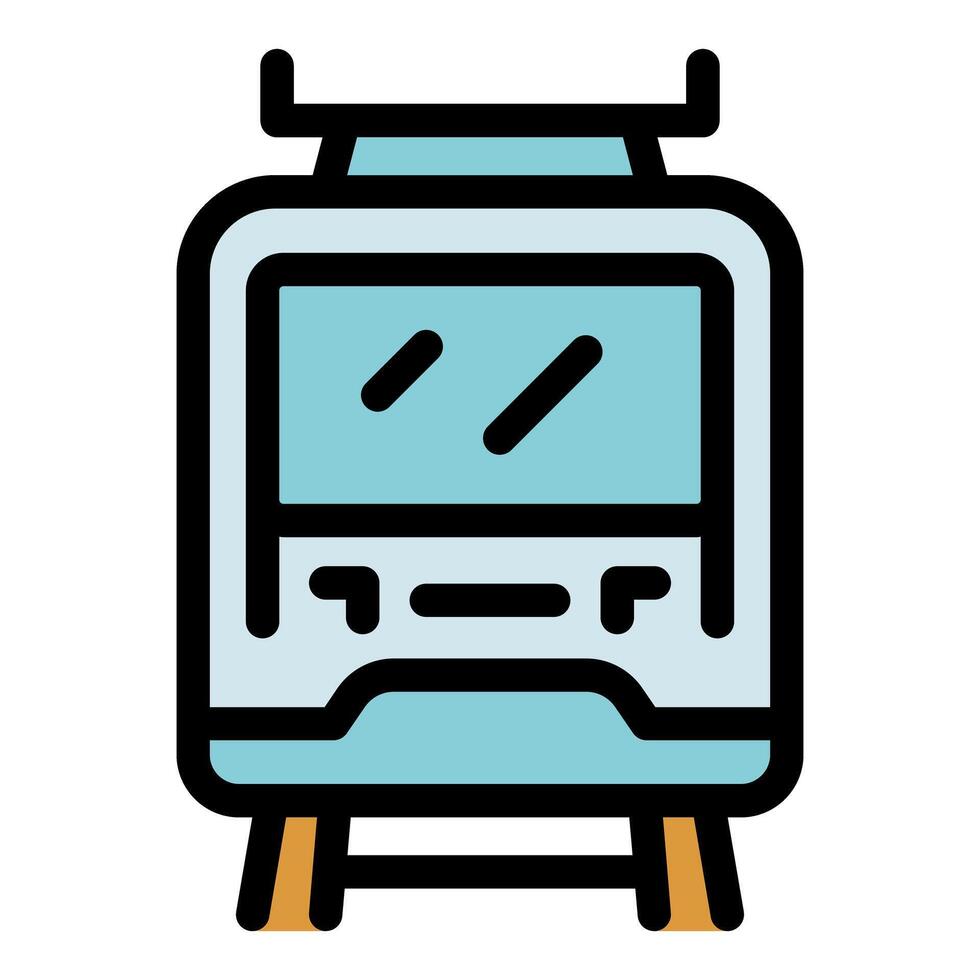 Modern tram running on rails, public transportation icon vector